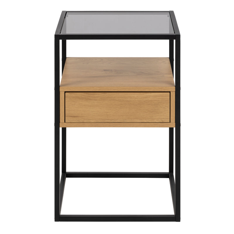 Randolf Square Bedside Table with 1 Drawer in Black and Oak – image 2