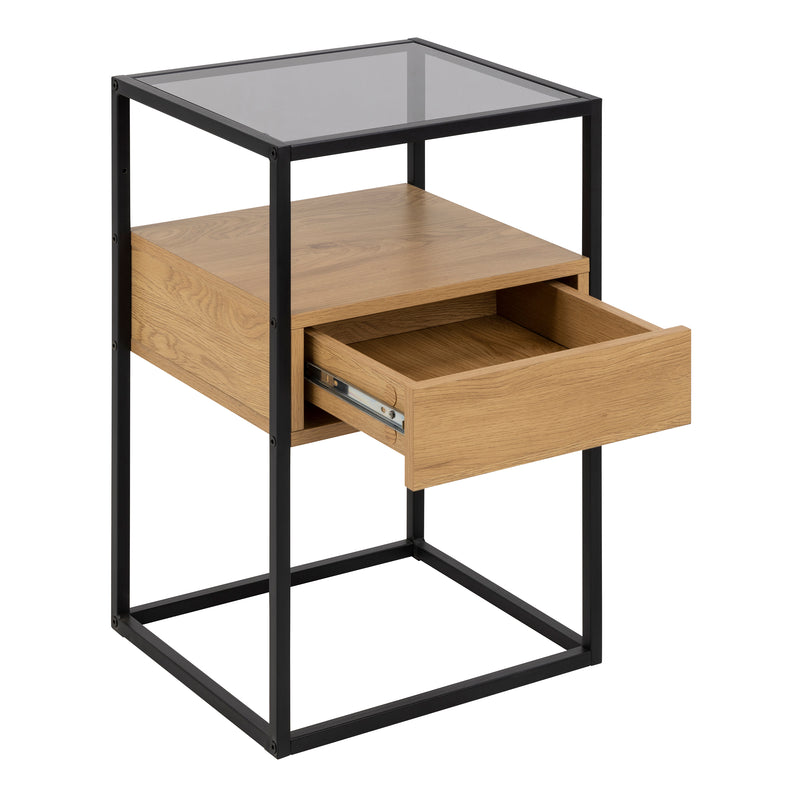 Randolf Square Bedside Table with 1 Drawer in Black and Oak – image 3