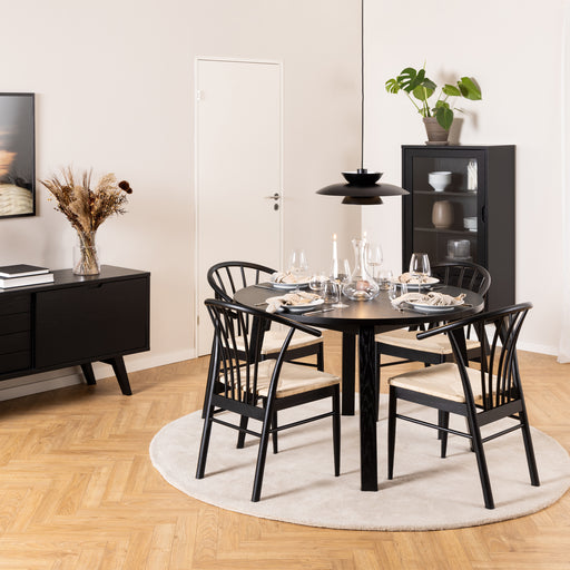 Montreux Round Extending Dining Table in Black 115-154 cm Included 4 Cassandra Dining Chair with Armrest in Black – image 1