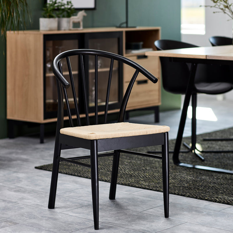 Montreux Round Extending Dining Table in Black 115-154 cm Included 6 Cassandra Dining Chair with Armrest in Black – image 10