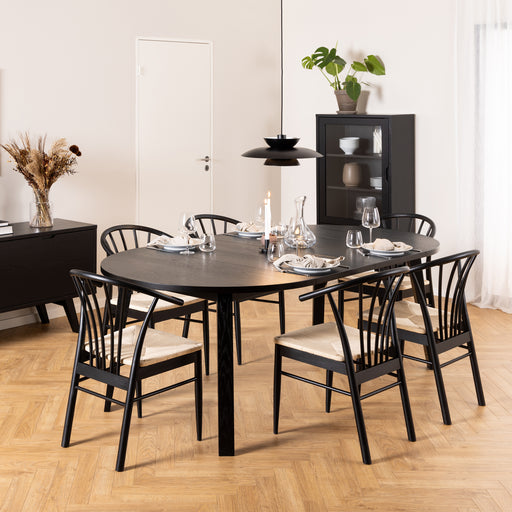 Montreux Round Extending Dining Table in Black 115-154 cm Included 6 Cassandra Dining Chair with Armrest in Black – image 1