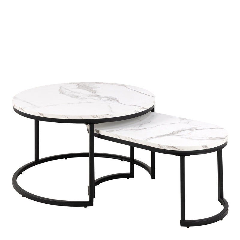 Spiro Coffee Table Set with White Marble Melamine Top & Black Legs – image 1