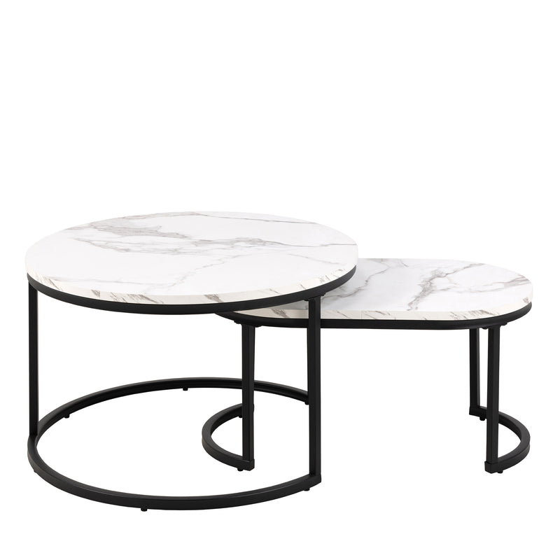 Spiro Coffee Table Set with White Marble Melamine Top & Black Legs – image 2