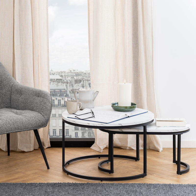 Spiro Coffee Table Set with White Marble Melamine Top & Black Legs – image 4