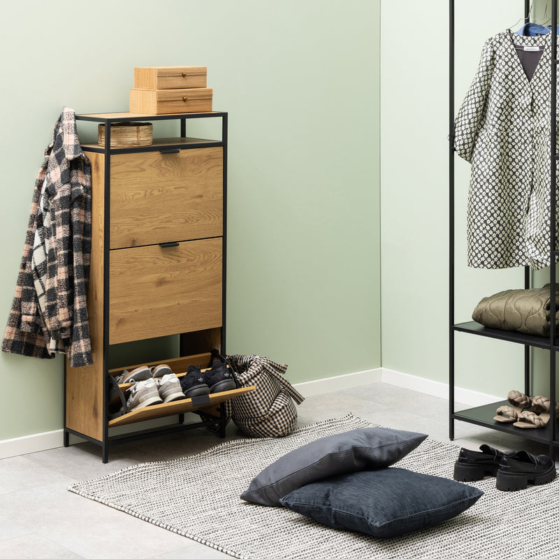 Seaford Shoe Cabinet in Black and Oak – image 5