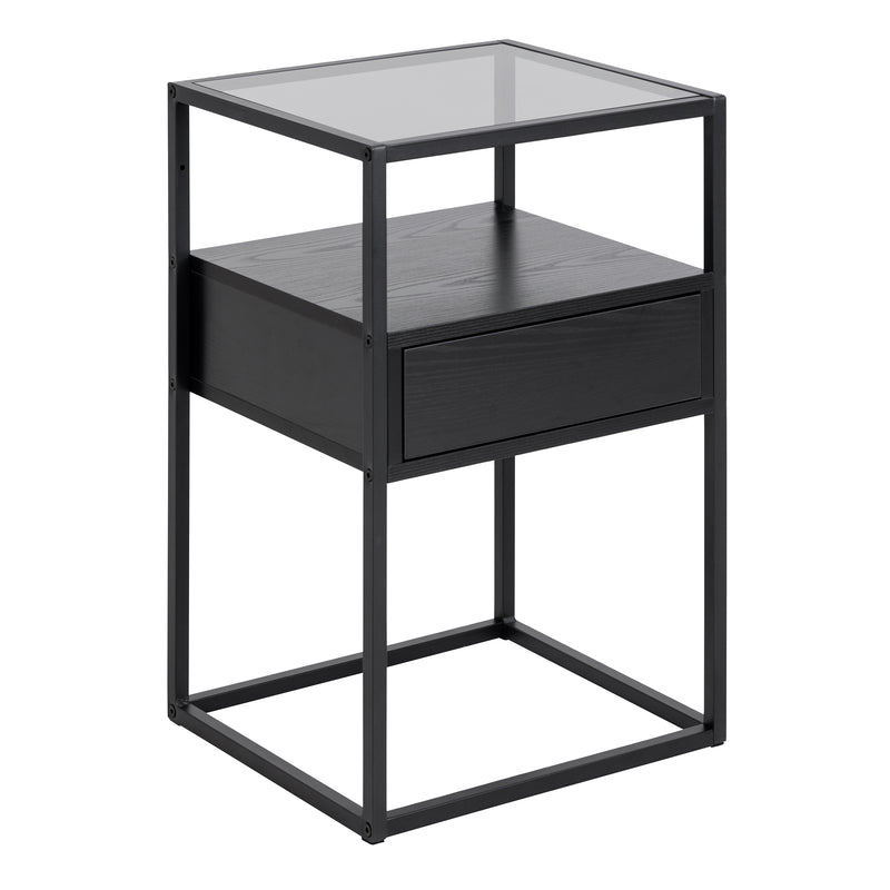Randolf Bedside Table in Black with Smoked Glass – image 1