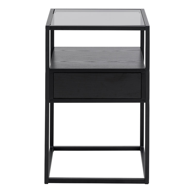 Randolf Bedside Table in Black with Smoked Glass – image 2