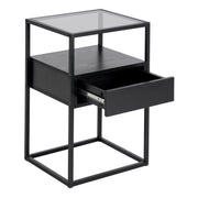 Randolf Bedside Table in Black with Smoked Glass – image 4