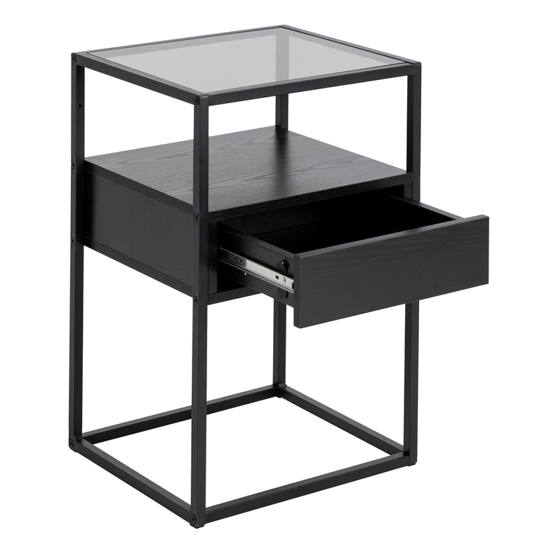Randolf Bedside Table in Black with Smoked Glass – image 4