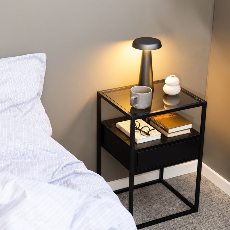 Randolf Bedside Table in Black with Smoked Glass – image 5