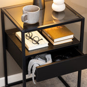 Randolf Bedside Table in Black with Smoked Glass – image 6