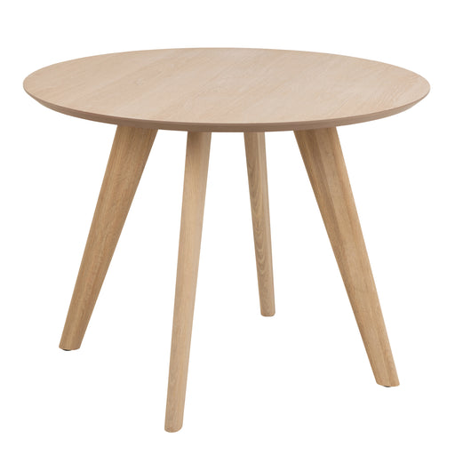 Townsville Round Dining Table in White and Oak Included 4 Batilda Dining Chairs with Grey Fabric and Oak – image 2