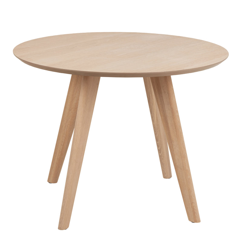 Townsville Round Dining Table in White and Oak Included 4 Batilda Dining Chairs with Grey Fabric and Oak – image 3
