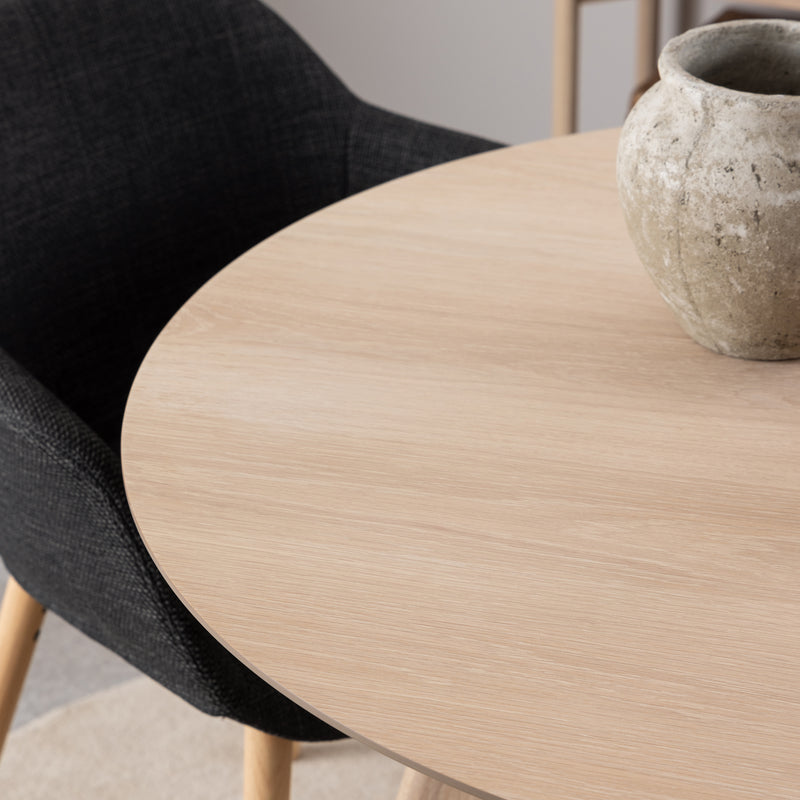 Townsville Round Dining Table in White and Oak Included 4 Batilda Dining Chairs with Grey Fabric and Oak – image 4