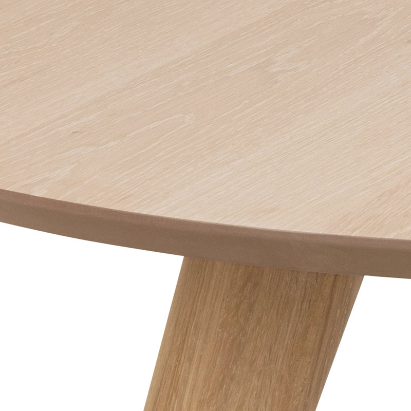 Townsville Round Dining Table in White and Oak Included 4 Batilda Dining Chairs with Grey Fabric and Oak – image 5