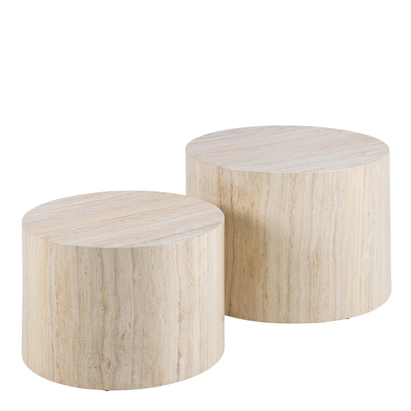 Dice Round Coffee Table Set – Travertine – image 1
