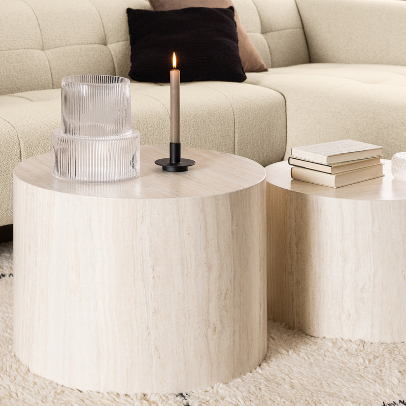 Dice Round Coffee Table Set – Travertine – image 4