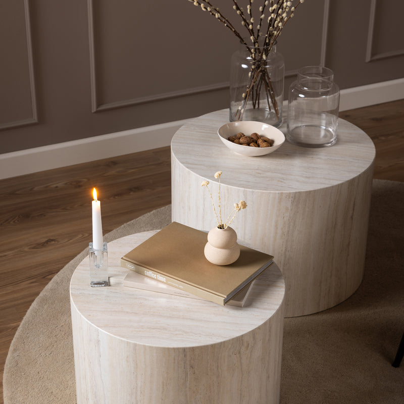 Dice Round Coffee Table Set – Travertine – image 6