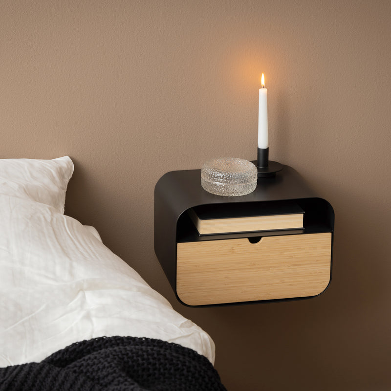 Joliet Wallmounted Bedside Table in Black and Bamboo – image 5