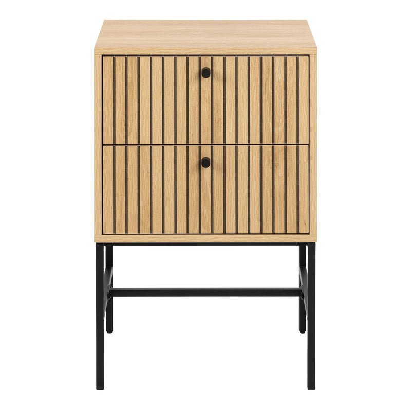 Albany 2 Drawer Bedside Table in Oak/Black Legs – image 2