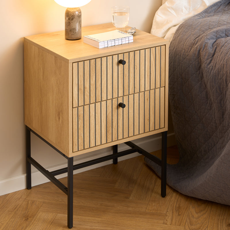 Albany 2 Drawer Bedside Table in Oak/Black Legs – image 5