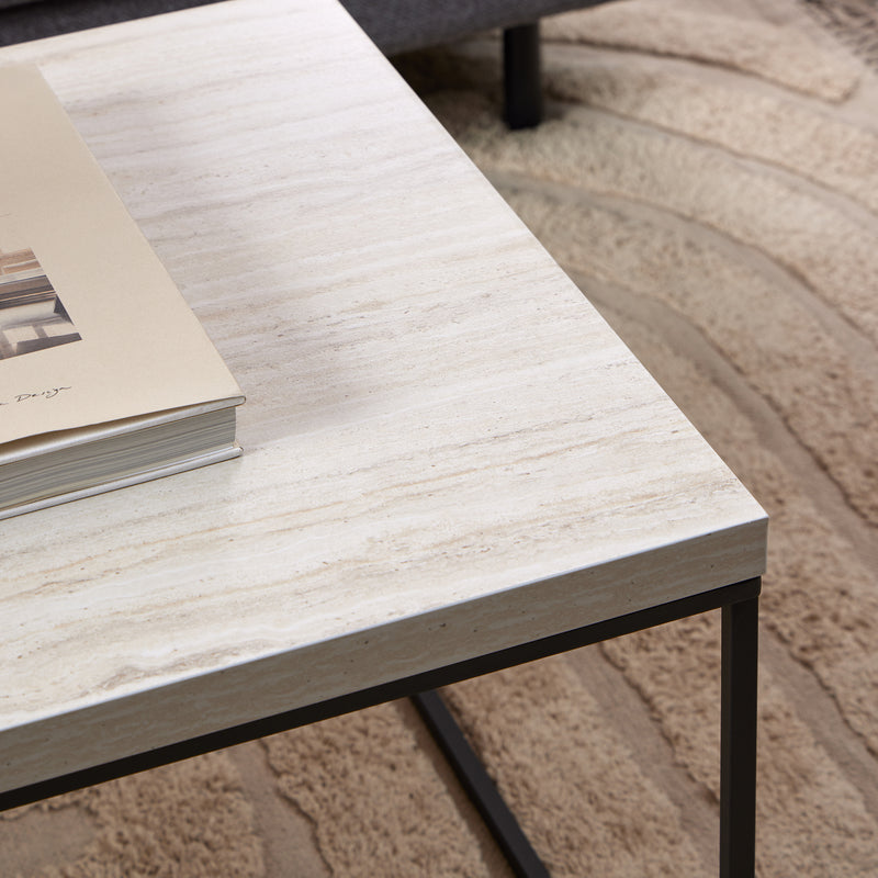 Barossa Coffee Table with Marquina Top and Steel Base – Travertine – image 4