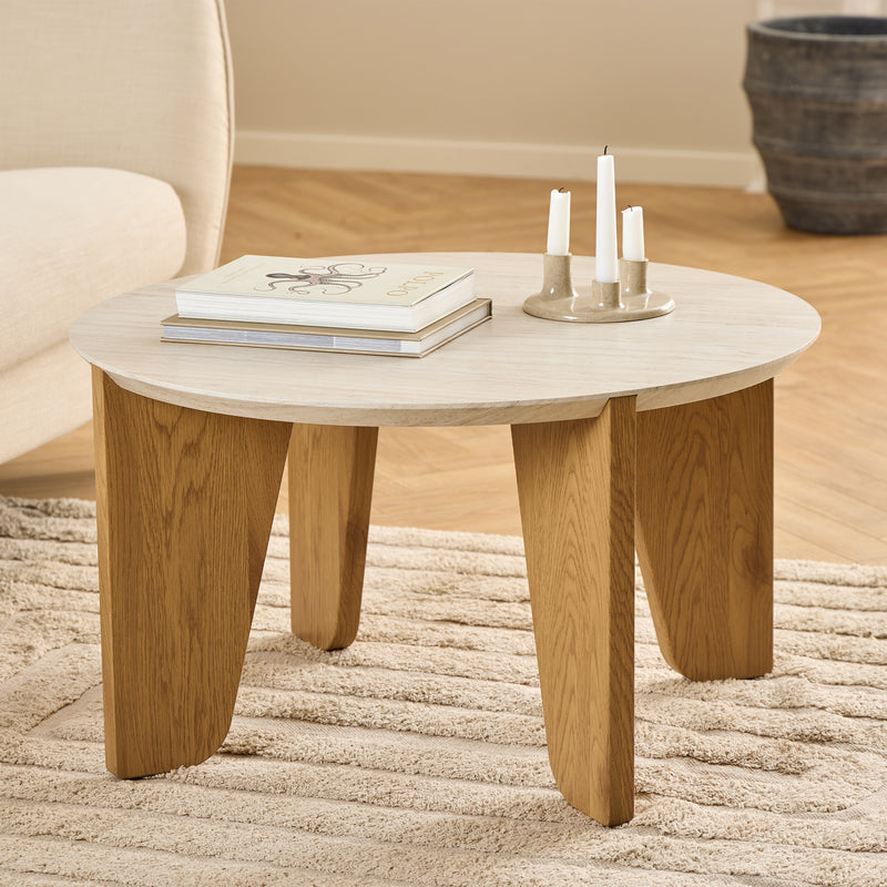 Dockland Round Coffee Table in Travertine & Wild Oak – image 3