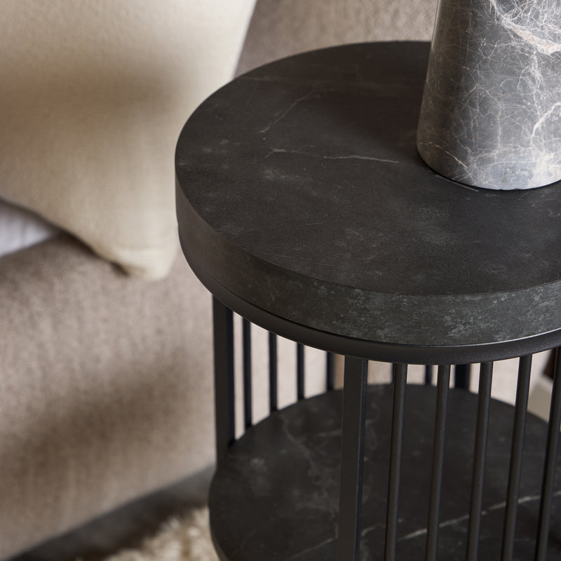 Strington Round Bedside Table 1 Shelf in Matt Black – image 4