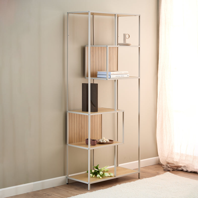 Seaford Bookcase With 5 Shelves in Oak & Grey – image 4