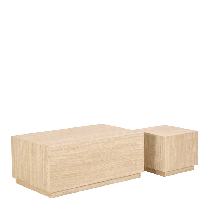 Dice Square and Rectangular Coffee Table Set of 2 in Travertine Rough Paper Effect – image 3