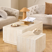 Dice Square and Rectangular Coffee Table Set of 2 in Travertine Rough Paper Effect – image 5