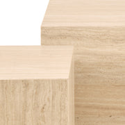Dice Square and Rectangular Coffee Table Set of 2 in Travertine Rough Paper Effect – image 6