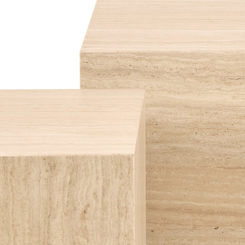 Dice Square and Rectangular Coffee Table Set of 2 in Travertine Rough Paper Effect – image 6