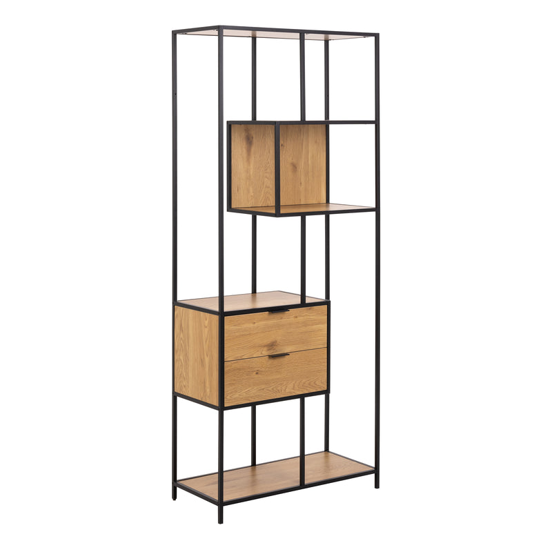Seaford Tall Wild Oak Metal 2 Drawer Bookcase With 4 Shelves – image 1