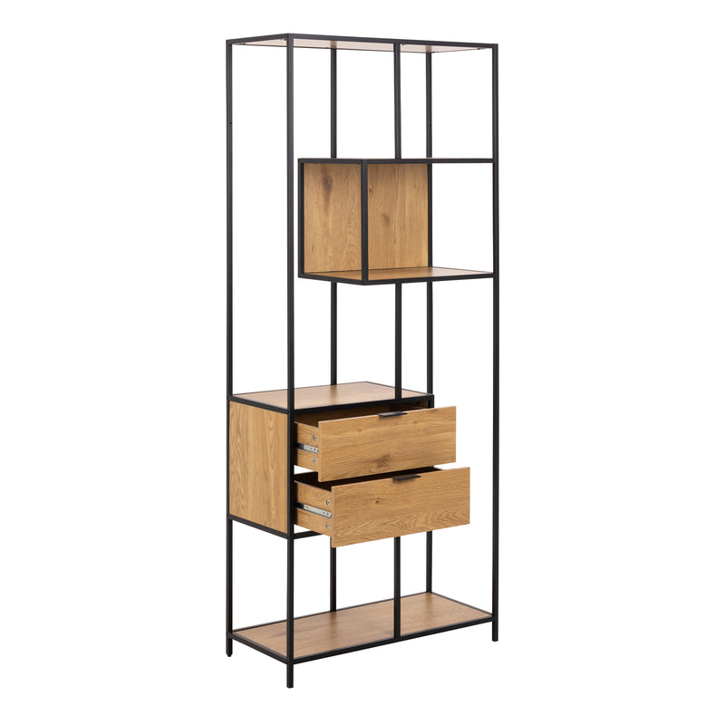Seaford Tall Wild Oak Metal 2 Drawer Bookcase With 4 Shelves – image 4