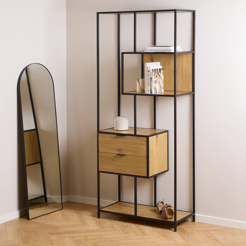 Seaford Tall Wild Oak Metal 2 Drawer Bookcase With 4 Shelves – image 5