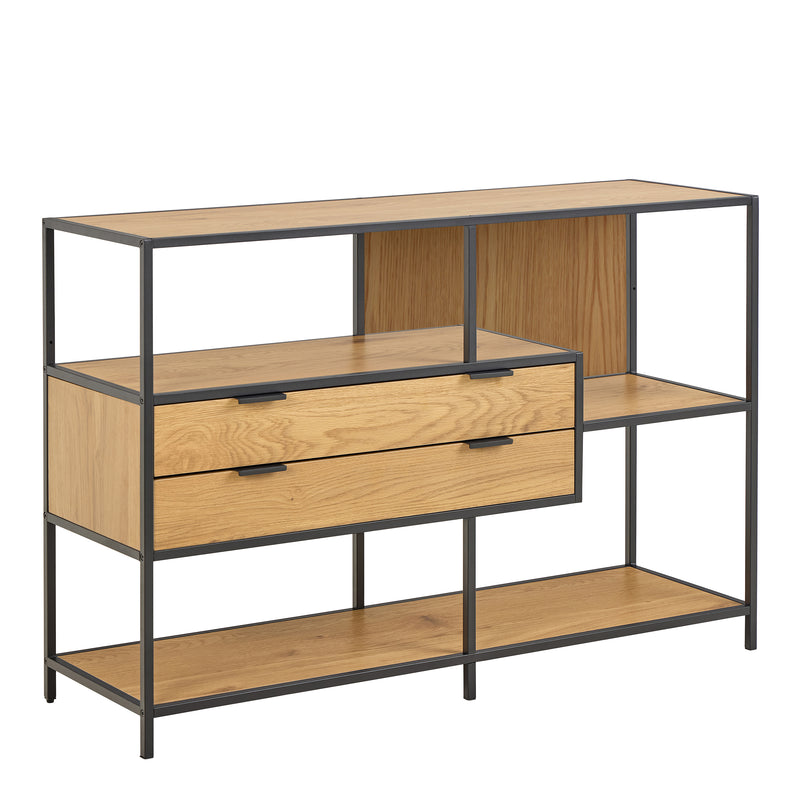 Seaford Wide Oak Metal Bookcase 2 Drawers and 3 Shelves in Matt Wild Oak – image 1