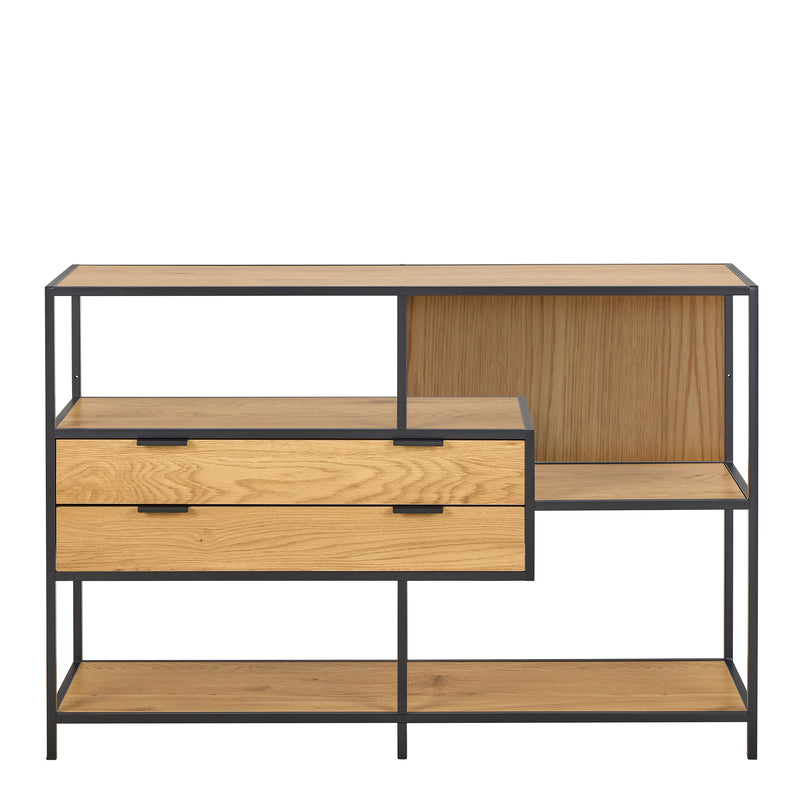 Seaford Wide Oak Metal Bookcase 2 Drawers and 3 Shelves in Matt Wild Oak – image 2