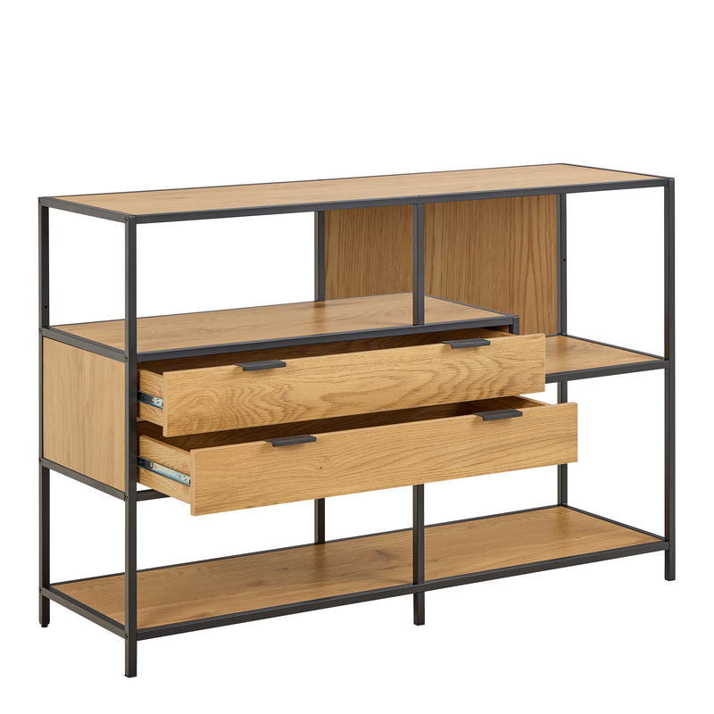 Seaford Wide Oak Metal Bookcase 2 Drawers and 3 Shelves in Matt Wild Oak – image 4