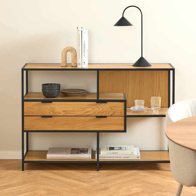 Seaford Wide Oak Metal Bookcase 2 Drawers and 3 Shelves in Matt Wild Oak – image 6