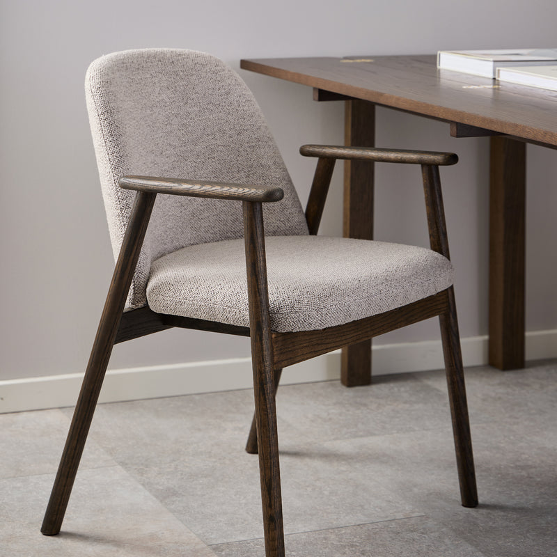 Leo Dining Chairs With Armrest in Monza Fabric Beige Set of 2 – image 6