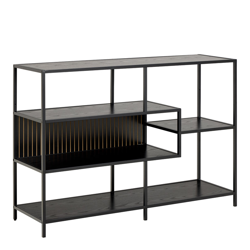 Seaford Wide Ash Black Metal Bookcase With 4 Black Ash Shelves – image 1