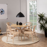 I_Duncan Round Dining Table in White Oak Included 4 Cassandra Dining Chair with Armrest in White Oak – image 1