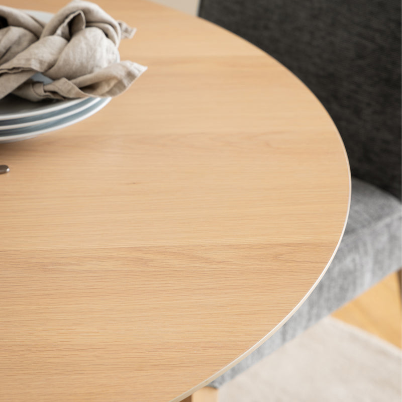 I_Duncan Round Dining Table in White Oak Included 4 Cassandra Dining Chair with Armrest in White Oak – image 4