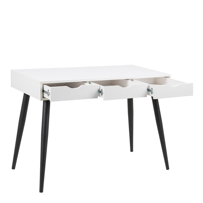 Neptun 3 Drawer Office Desk in White with Black Legs – image 3