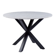 Heaven Round Dining Table with White Polished Marble Top Included 4 I_Oregon Dining Chair In Black with Cream Stitching, – image 2