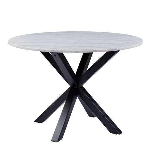 Heaven Round Dining Table with White Polished Marble Top Included 4 I_Oregon Dining Chair In Black with Cream Stitching, – image 2
