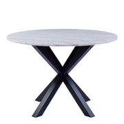 Heaven Round Dining Table with White Polished Marble Top Included 4 I_Oregon Dining Chair In Black with Cream Stitching, – image 3