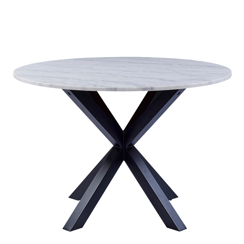 Heaven Round Dining Table with White Polished Marble Top Included 4 I_Oregon Dining Chair In Black with Cream Stitching, – image 3