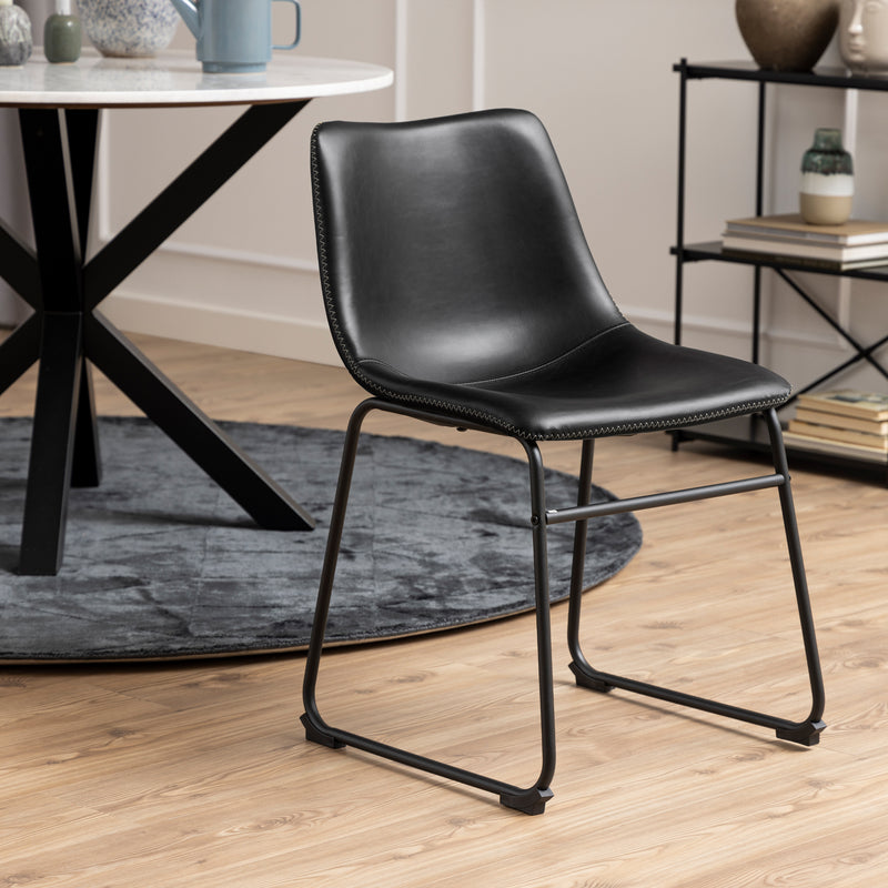 Heaven Round Dining Table with White Polished Marble Top Included 4 I_Oregon Dining Chair In Black with Cream Stitching, – image 9